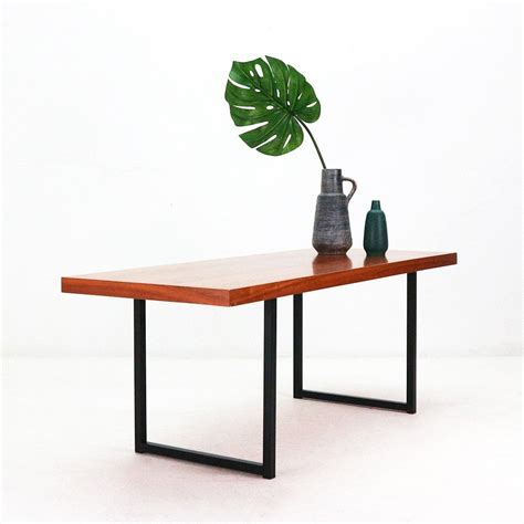 Mid-Century coffee table, walnut & square steel | #68727