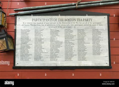 Boston Tea Party Museum. List of Participants of the Boston Tea Party Stock Photo - Alamy