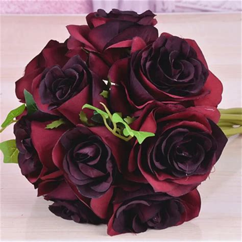 Burgundy Flower Bouquet Silk Rose Flower Dark Red Bouquet Burgundy ...