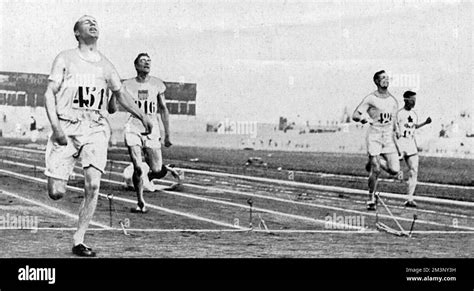 End of the 400 metres final at the 1924 Paris Olympics, showing Scot ...