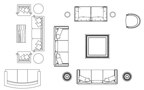 Autocad 2d furniture drawing contains five types of sofa and table block design,Download the ...