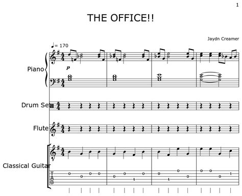 THE OFFICE!! - Sheet music for Piano, Drum Set, Flute, Classical Guitar