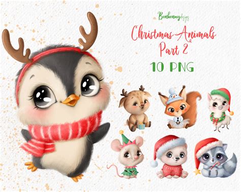 Cute Cartoon Christmas Animals Clipart Winter Clipart New - Etsy