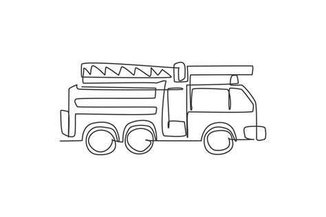 Continuous one line drawing of emergency road vehicle fire engine. Fire ...