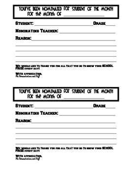 Student of the Month Nomination Form by Michelle Russo | TpT