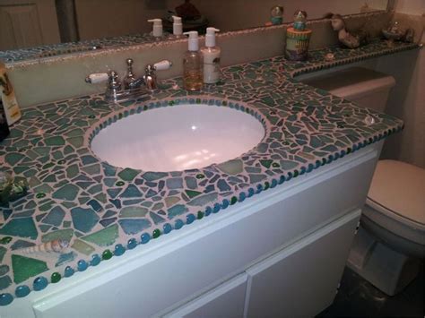 Solid Surface Bathroom Countertops Style Sea Glass And | Mosaic ...