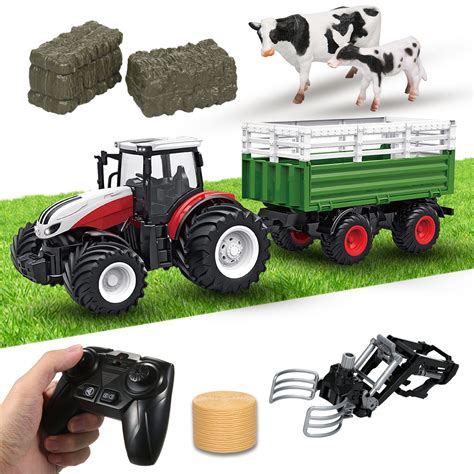 Dcenta Remote Control Tractor Toy, 2.4 Ghz Farm RC Tractor with ...