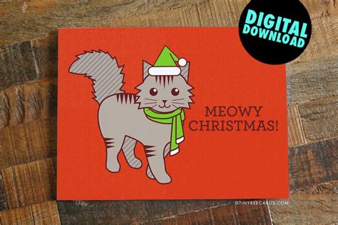 Printable Cat Christmas Card Funny Printable Card, Christmas Card, Cat ...