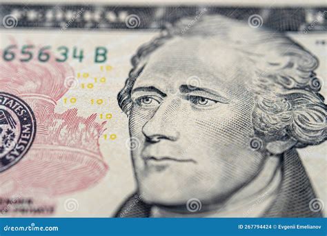 Portrait of Alexander Hamilton on a Ten Dollar Bill. Stock Photo ...