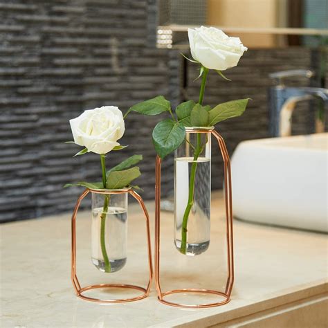 Amazon.com: PuTwo Vases Set of 2 Metal Flower Vase Glass Vase Planter Terrariums Gold Vases Rose ...