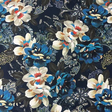 2 Pattern Dark Blue Floral Stripe Digital Print Fabric Woven Upholstery Sofa Armchair Decorative ...