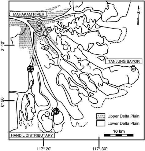 Outline map of the Mahakam River Delta, Kalimantan, Indonesia, with... | Download Scientific Diagram