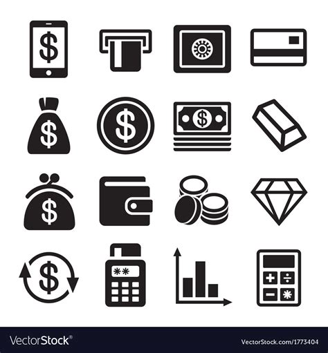 Money and bank icon set Royalty Free Vector Image