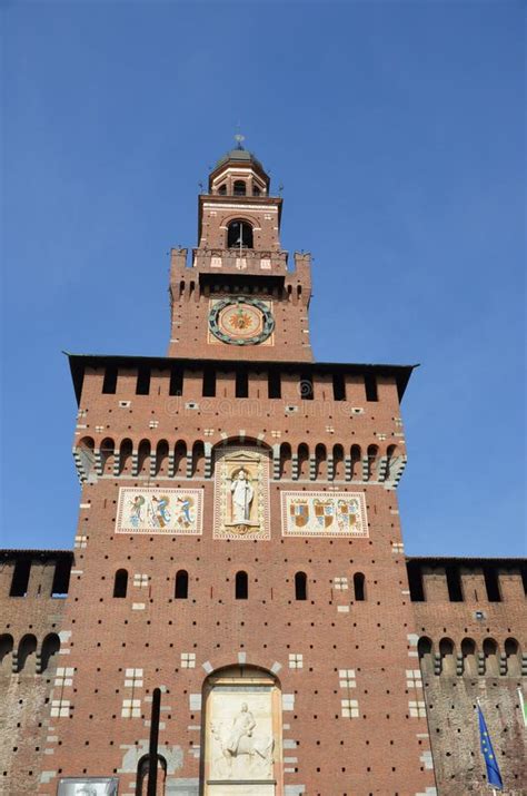 Architectural Detail of the Facade of the Castle of Sforza Stock Image ...