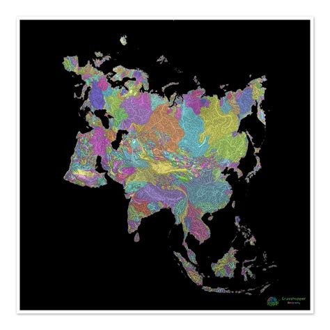 Eurasia - River basin map, pastel on black - Fine Art Print – Grasshopper Geography