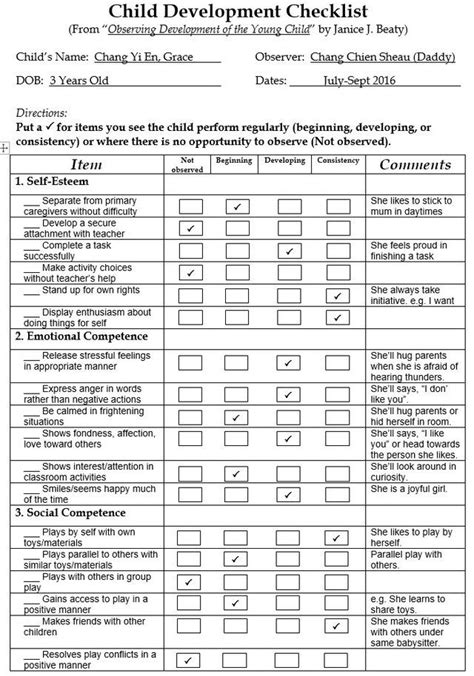 5th Parenting –Observing a Child: Child Development Checklist — Steemit | Preschool assessment ...