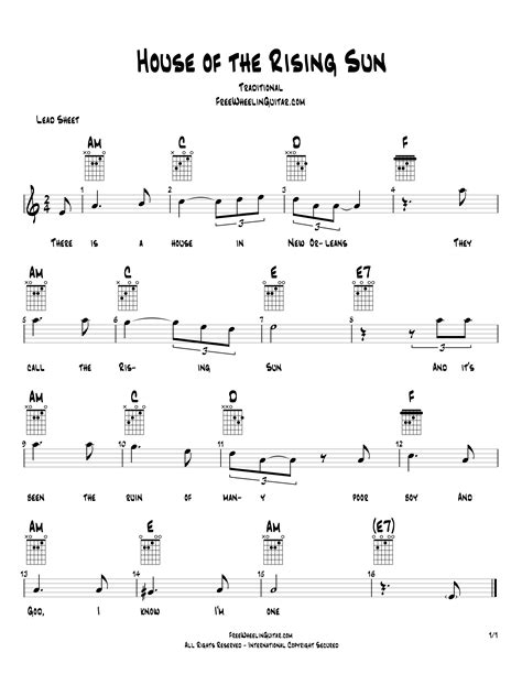 House of the Rising Sun - Sheet Music - FreewheelinGuitar.com