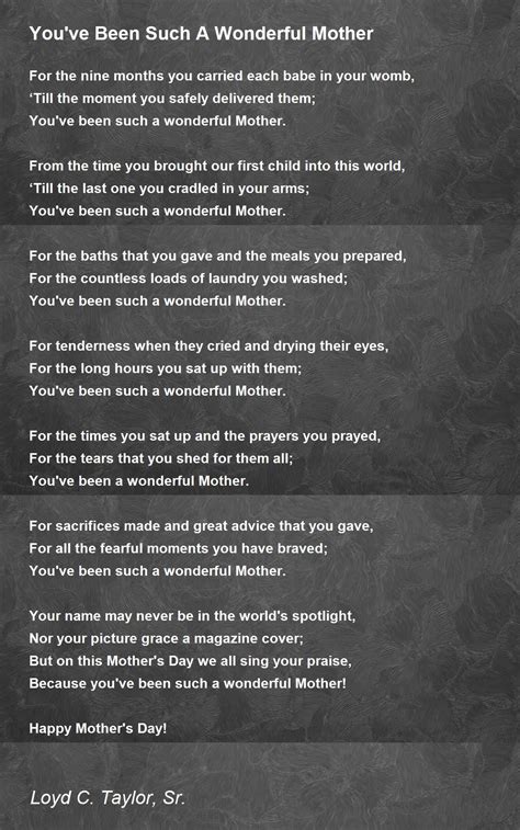 You've Been Such A Wonderful Mother Poem by Loyd C Taylor Sr - Poem Hunter