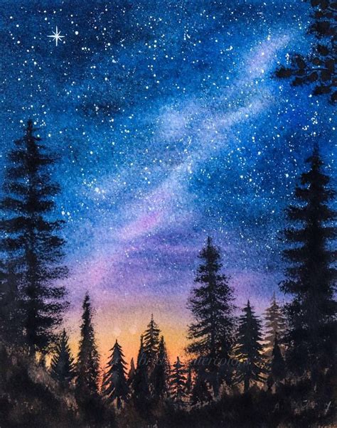 Night Sky Watercolor Painting Print From Original Galaxy in | Etsy | Night sky painting, Sky ...