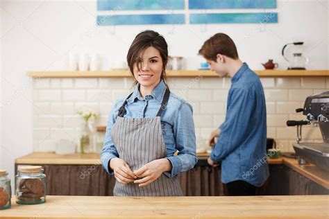 Female barista uniform | Beautiful female barista in uniform smiling ...