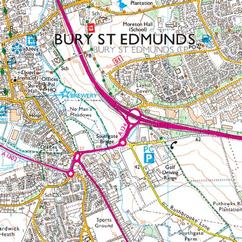 OS Map of Bury St Edmunds & Stowmarket | Explorer 211 Map | Ordnance ...