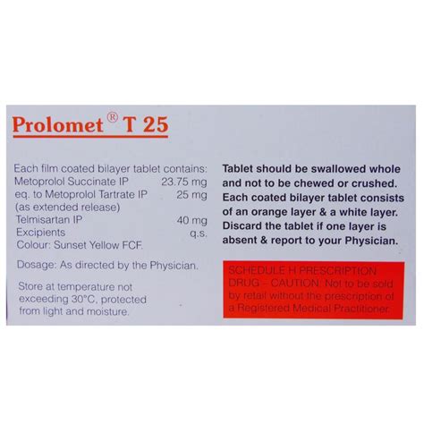 Prolomet T 25 Tablet 10's Price, Uses, Side Effects, Composition ...