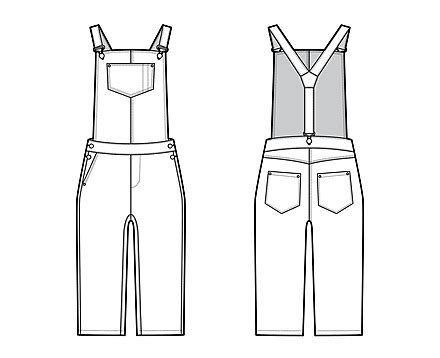 Denim Overall Jumpsuit With Pocket Rivets Template Jeans Body Vector ...