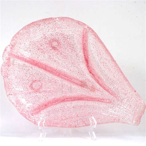 Murano Glass Fratelli Toso Pink Overshot Art Glass Shell Bowl 3 Part ...