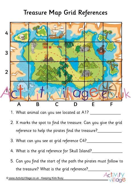 Treasure Map Grid Reference Worksheet | Teaching maps, Map worksheets, Social studies worksheets