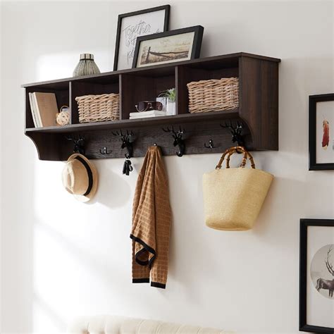 Loon Peak® Bunnell 7 - Hook Wall Mounted Coat Rack with Storage in Dark ...