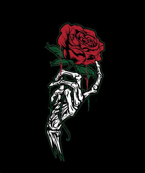 Skeleton hand holds Red Rose Digital Art by Norman W - Pixels