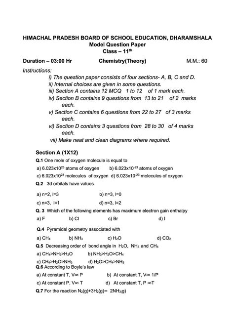 HP Board 11th Chemistry Model Paper 2024 (PDF) - OneEdu24