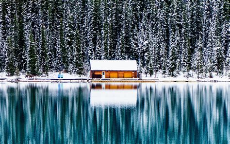 Download wallpapers Lake Louise, Canada, 4k, Banff, winter, forest, Alberta, reflection ...