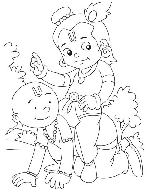 Krishna with Sudama, they are best friends ever in the world coloring pages | Art drawings for ...