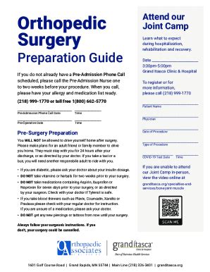 Fillable Online Surgery Preparation Checklist & After Surgery Recovery ...