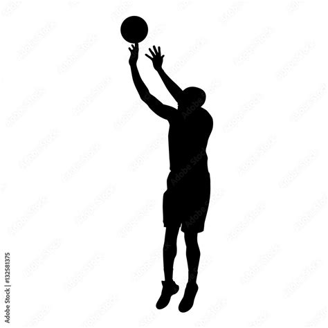 Basketball player makes jump shot, vector silhouette Stock Vector ...