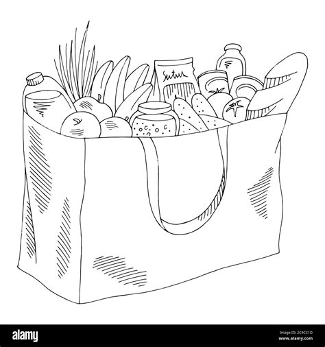 Grocery bag graphic isolated black white sketch illustration vector ...