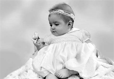 Baby Girl Holding Flower Black and White Photograph by Sally ...