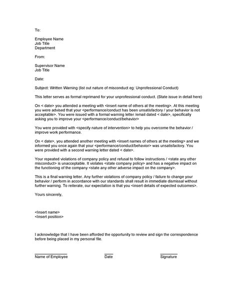 Warning Letter To Employee For Poor Performance Pdf - Infoupdate.org