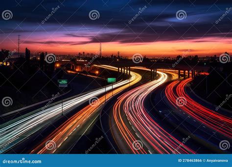 A Highway with Multiple Lanes at Night. Generative AI Image. Stock ...