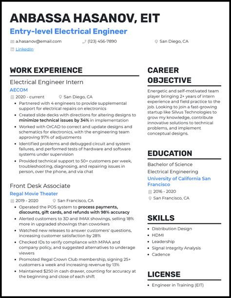 3 Entry-Level Electrical Engineer Resume Examples