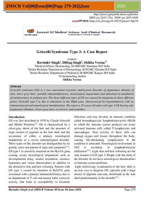 (PDF) Griscelli Syndrome Type 3: A Case Report | shikha verma - Academia.edu