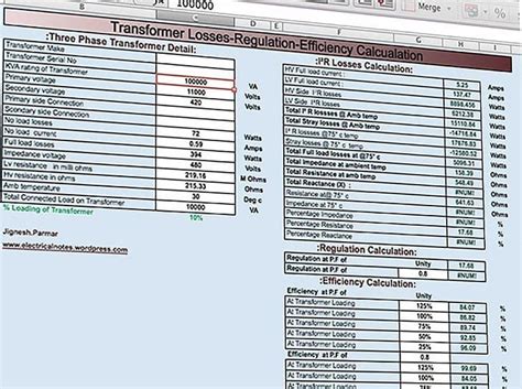 Spreadsheet for Transformer Losses Calculation