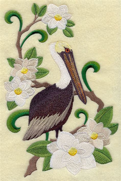 Louisiana State Bird Brown Pelican and Magnolia Embroidered - Etsy