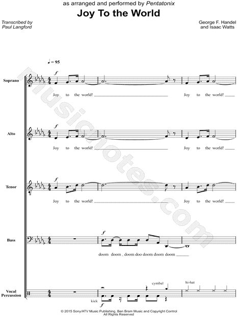 Pentatonix "Joy to the World" 5-Part Choir A Cappella Choral Sheet Music in Db Major - Download ...