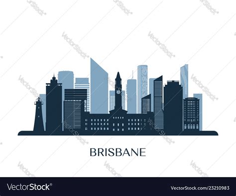 Brisbane skyline monochrome silhouette Royalty Free Vector