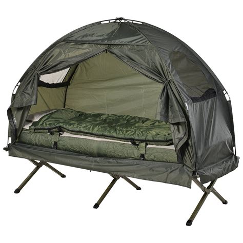 Outsunny Portable Camping Cot Tent with Air Mattress, Sleeping Bag, and ...