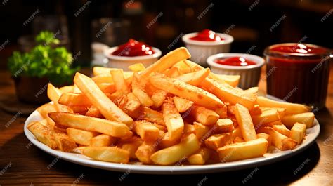 Premium Photo | Crispy French fries with ketchup and sauce on bowl