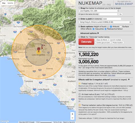 Nukemap: interactive map of potential nuclear bombing fatalities / Boing Boing