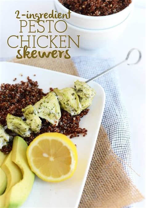 2-Ingredient Pesto Chicken Skewers | Fit Foodie Finds